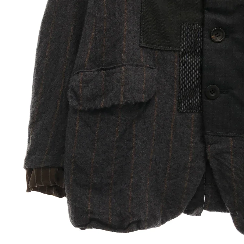 JUNYAWATANABE COMMEdesGARCONS MAN / ジュンヤワタナベマン | 2013AW | ウール縮絨 ストライプ パッチワーク 3B テーラードジャケット | M | メンズ