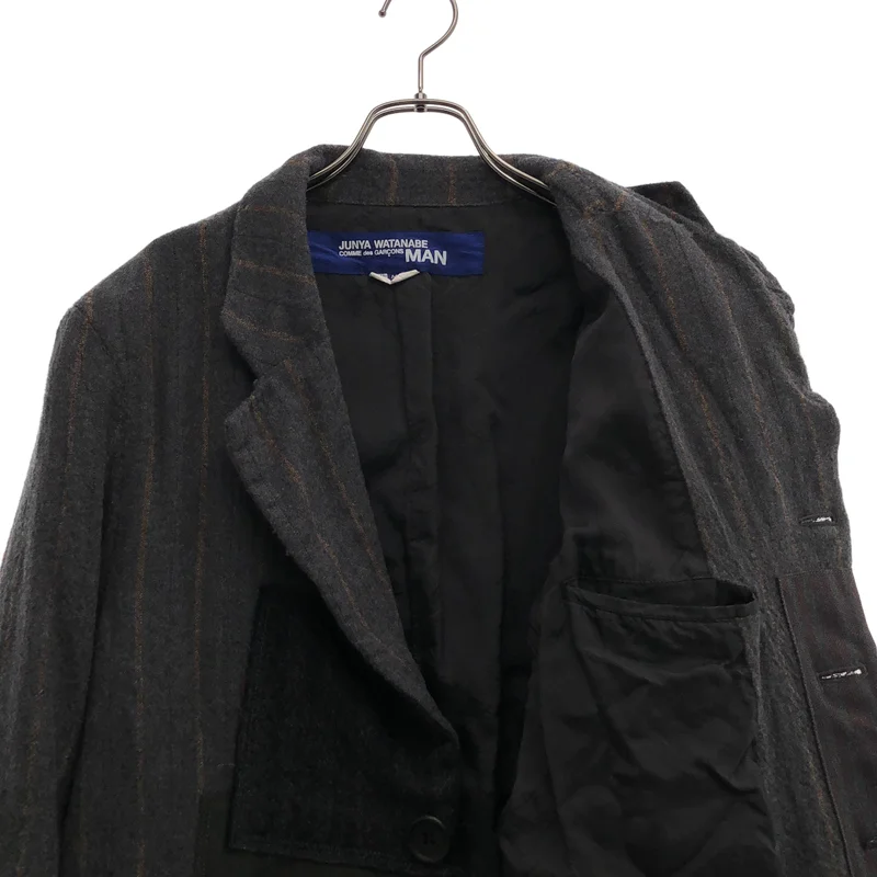 JUNYAWATANABE COMMEdesGARCONS MAN / ジュンヤワタナベマン | 2013AW | ウール縮絨 ストライプ パッチワーク 3B テーラードジャケット | M | メンズ