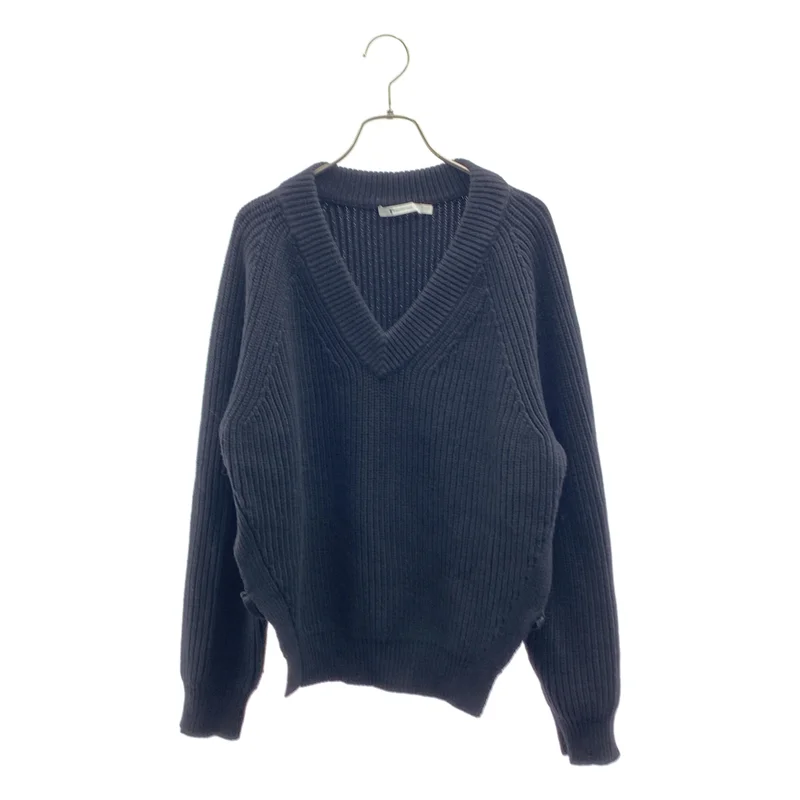 T by Alexander Wang / ティーバイアレキサンダーワン | コットン サイドスリット Vネック ケーブルニット | XS | レディース