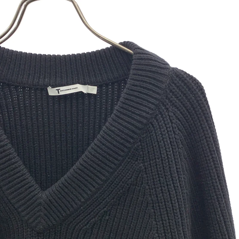 T by Alexander Wang / ティーバイアレキサンダーワン | コットン サイドスリット Vネック ケーブルニット | XS | レディース