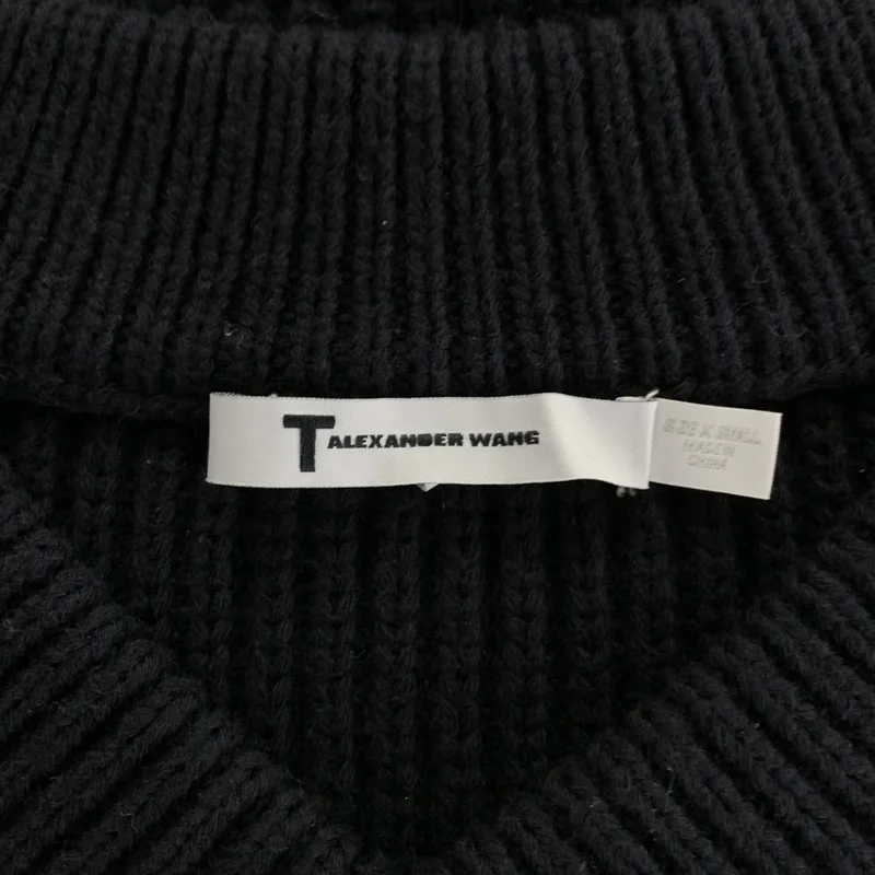 T by Alexander Wang / ティーバイアレキサンダーワン | コットン サイドスリット Vネック ケーブルニット | XS | レディース