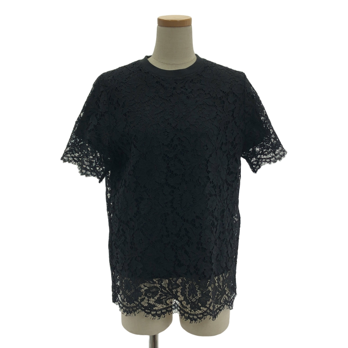 VALENTINO - VALENTINO / ヴァレンティノ | 2020SS | 総レース クルーネック 半袖 カットソー | S | ブラック | レディース VALENTINO / ヴァレンティノ | 2020SS | 総レース クルーネック 半袖