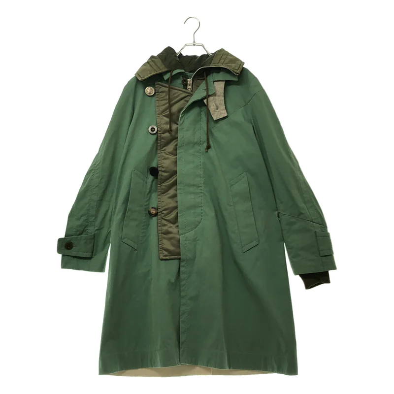 【美品】  sacai / サカイ | OXFORD COAT 異素材 オックスフォード フーデッド モッズコート | 1 | グリーン | メンズ sacai / サカイ | OXFORD COAT 異素材 オックスフォード フーデッド