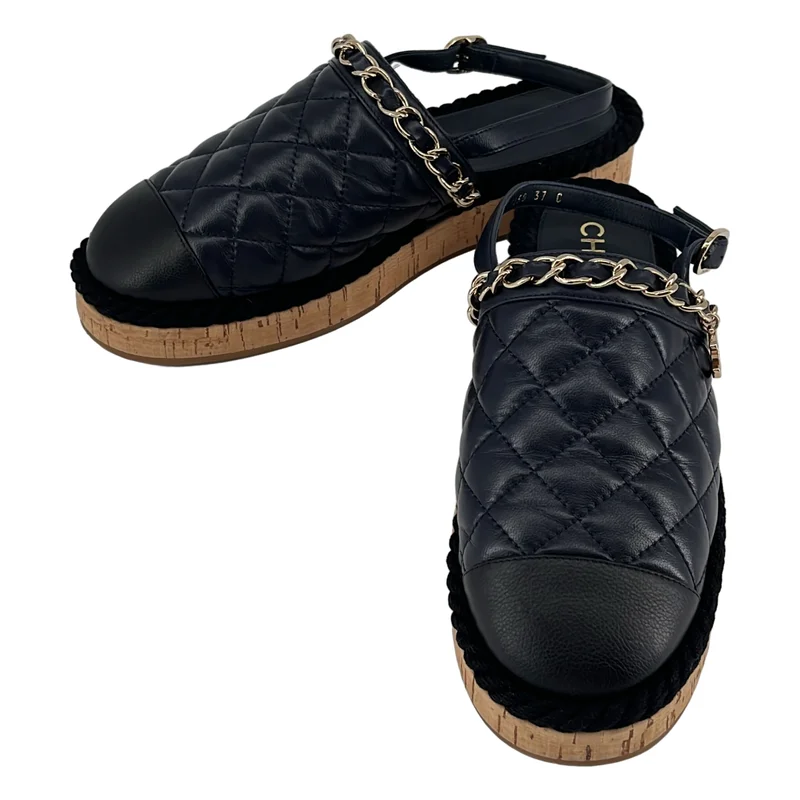 CHANEL / シャネル | ココマーク マトラッセ レザー バックストラップ サンダル | 37 | レディース