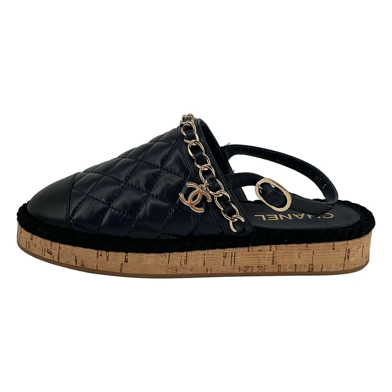 CHANEL / シャネル | ココマーク マトラッセ レザー バックストラップ サンダル | 37 | レディース