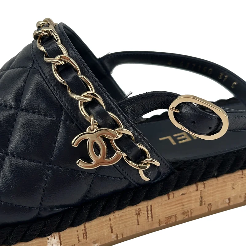 CHANEL / シャネル | ココマーク マトラッセ レザー バックストラップ サンダル | 37 | レディース