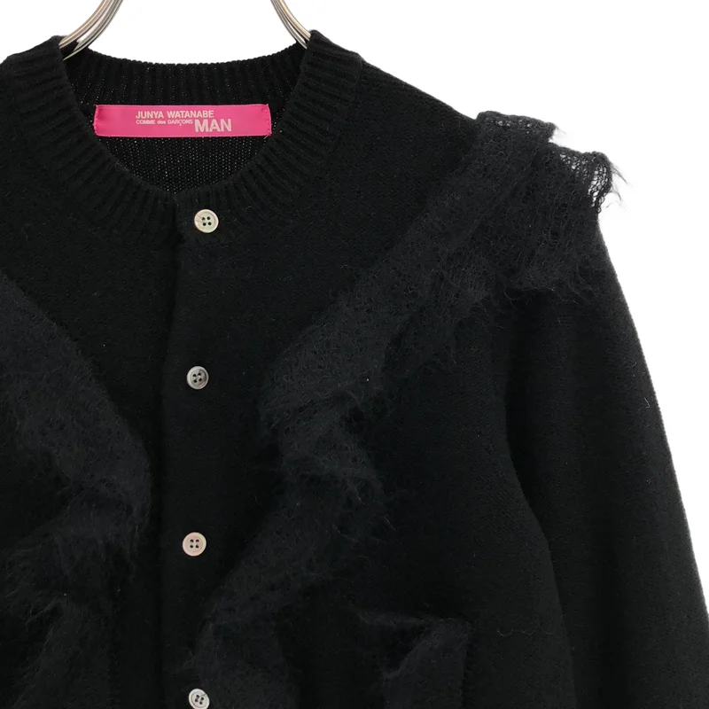 JUNYA WATANABE MAN PINK / ジュンヤワタナベマンピンク | 2005AW | ウール フリルドッキング クルーネック ニットカーディガン |