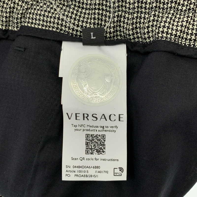 VERSACE / ヴェルサーチ | 千鳥格子 ロゴ刺しゅう テーパード イージーパンツ | L | メンズ