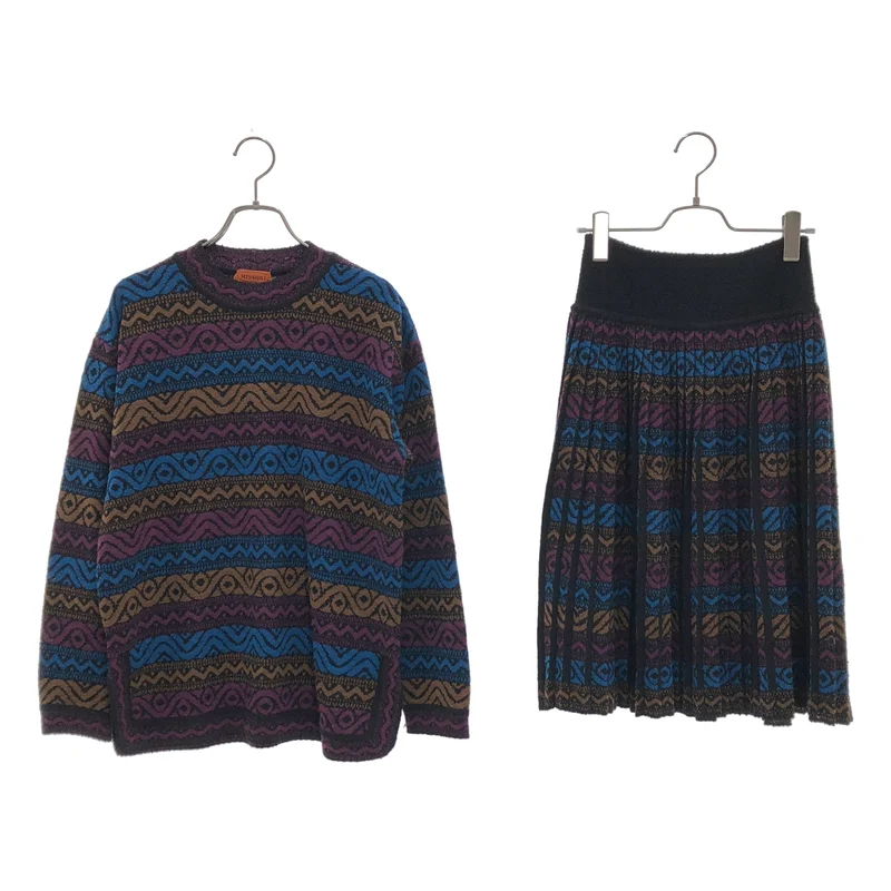 MISSONI / ミッソーニ | 3ピース / ウール混 総柄 ジャガード クルーネックニット / プリーツ スカート / ストール | 42 | レディース