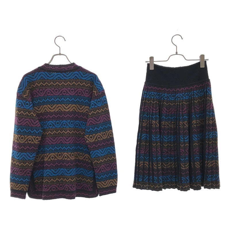 MISSONI / ミッソーニ | 3ピース / ウール混 総柄 ジャガード クルーネックニット / プリーツ スカート / ストール | 42 | レディース