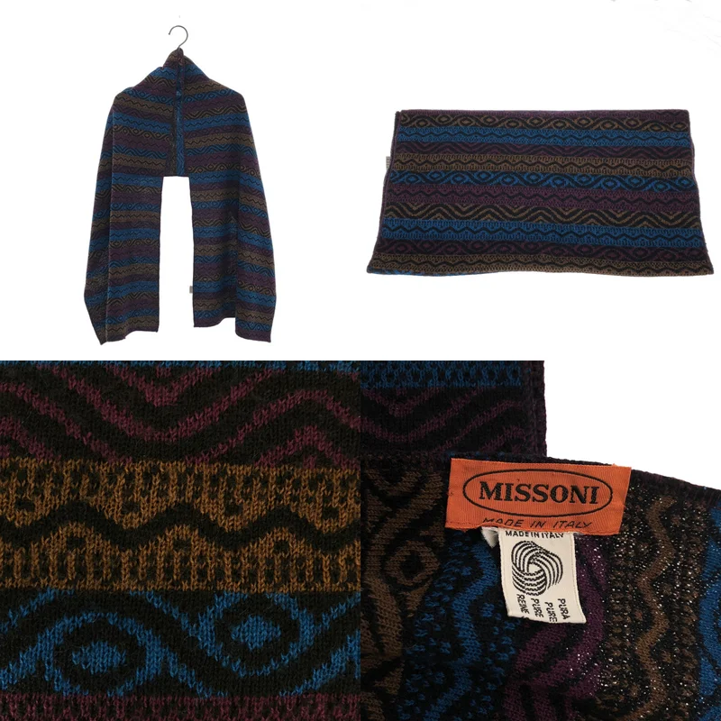 MISSONI / ミッソーニ | 3ピース / ウール混 総柄 ジャガード クルーネックニット / プリーツ スカート / ストール | 42 | レディース