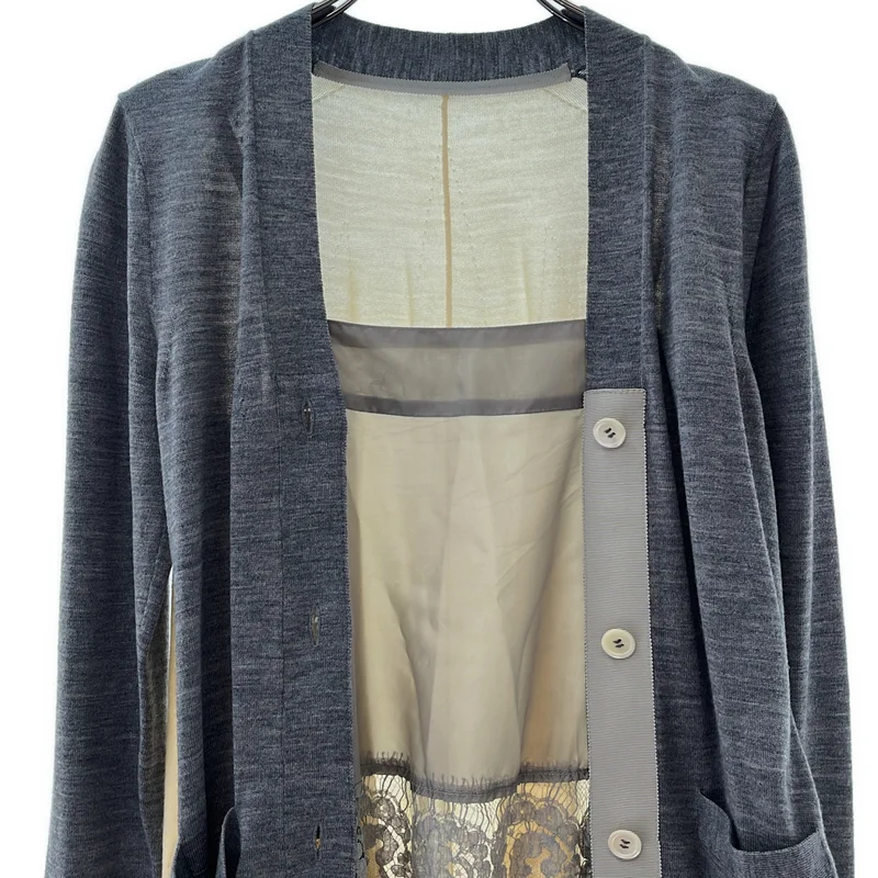 sacai / サカイ | ウール レースレイヤード バイカラーカーディガン | 1 | レディース
