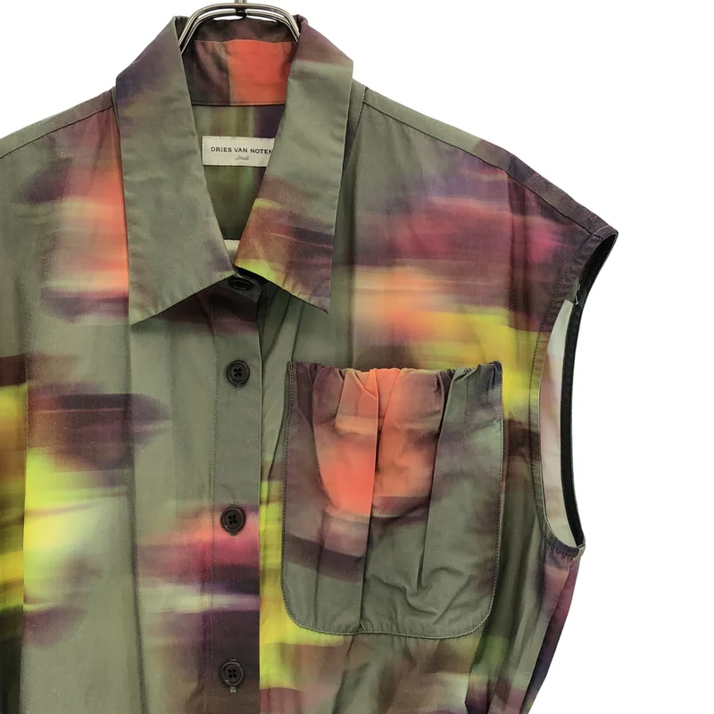 DRIES VAN NOTEN / ドリスヴァンノッテン | 2022SS | KHAKI VARON JACKET プリント ノースリーブ ジャケット |