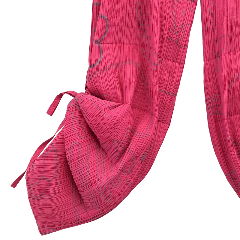 ISSEY MIYAKE FETE / イッセイミヤケフェット | 総柄 変形 裾リボン ウエストゴム プリーツ イージーパンツ | 3 | レディース