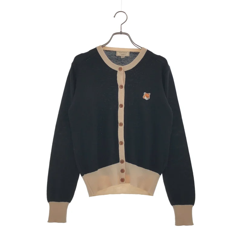 MAISON KITSUNE / メゾンキツネ | ウール ロゴ刺しゅう クルーネックカーディガン | S | レディース