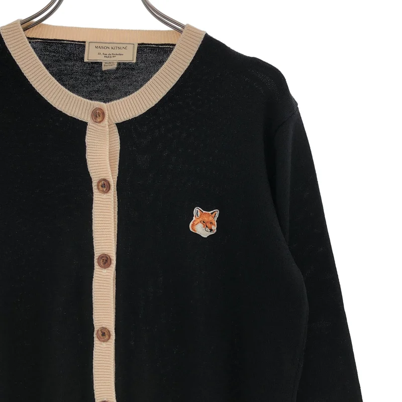 MAISON KITSUNE / メゾンキツネ | ウール ロゴ刺しゅう クルーネックカーディガン | S | レディース
