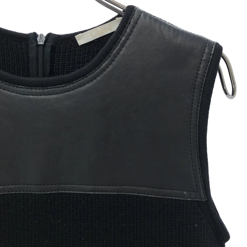 Chloe / クロエ | レザー切替 ニット ノースリーブワンピース | XS | レディース