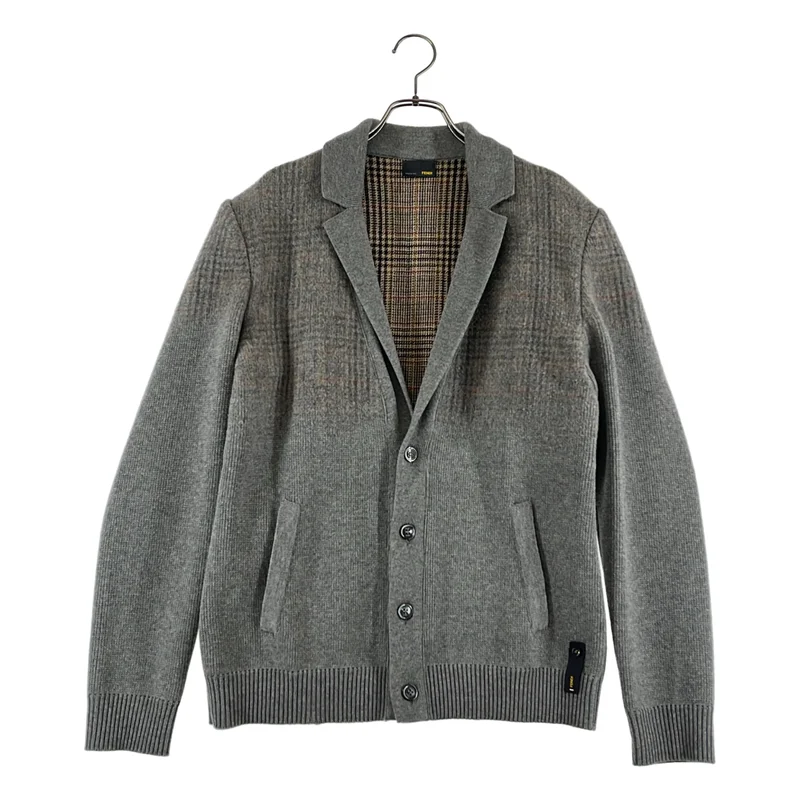 FENDI / フェンディ | ウール チェック 切替 ニット テーラードジャケット | 48 | メンズ
