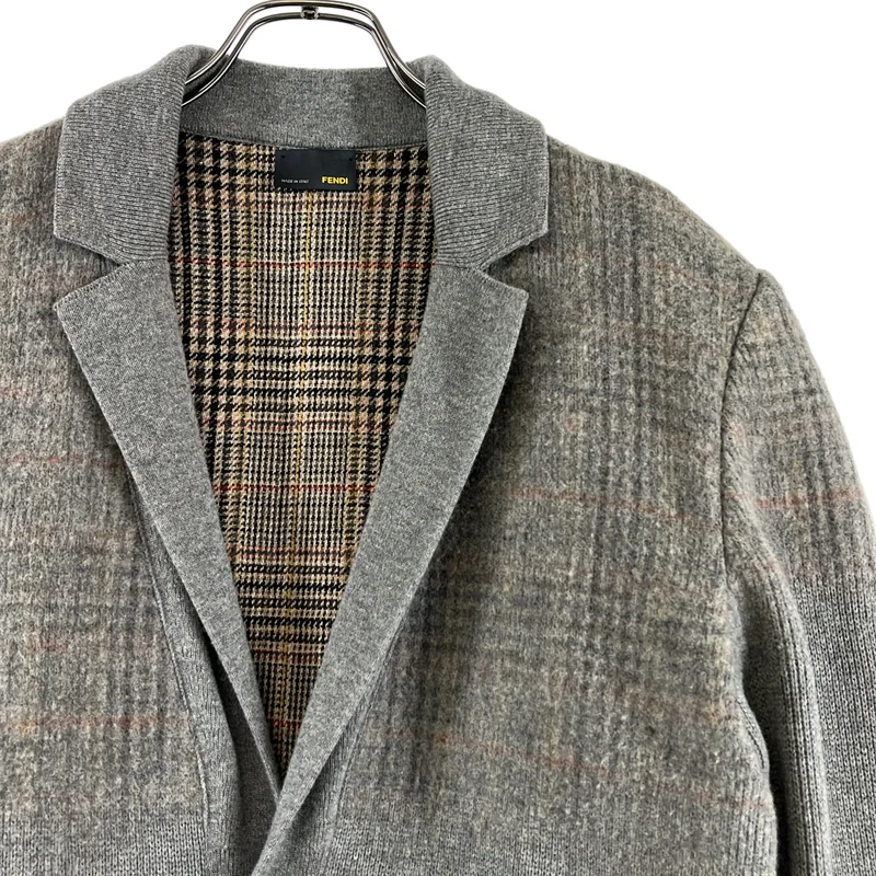 FENDI / フェンディ | ウール チェック 切替 ニット テーラードジャケット | 48 | メンズ