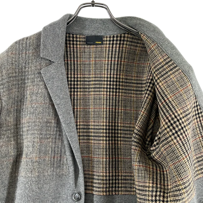 FENDI / フェンディ | ウール チェック 切替 ニット テーラードジャケット | 48 | メンズ