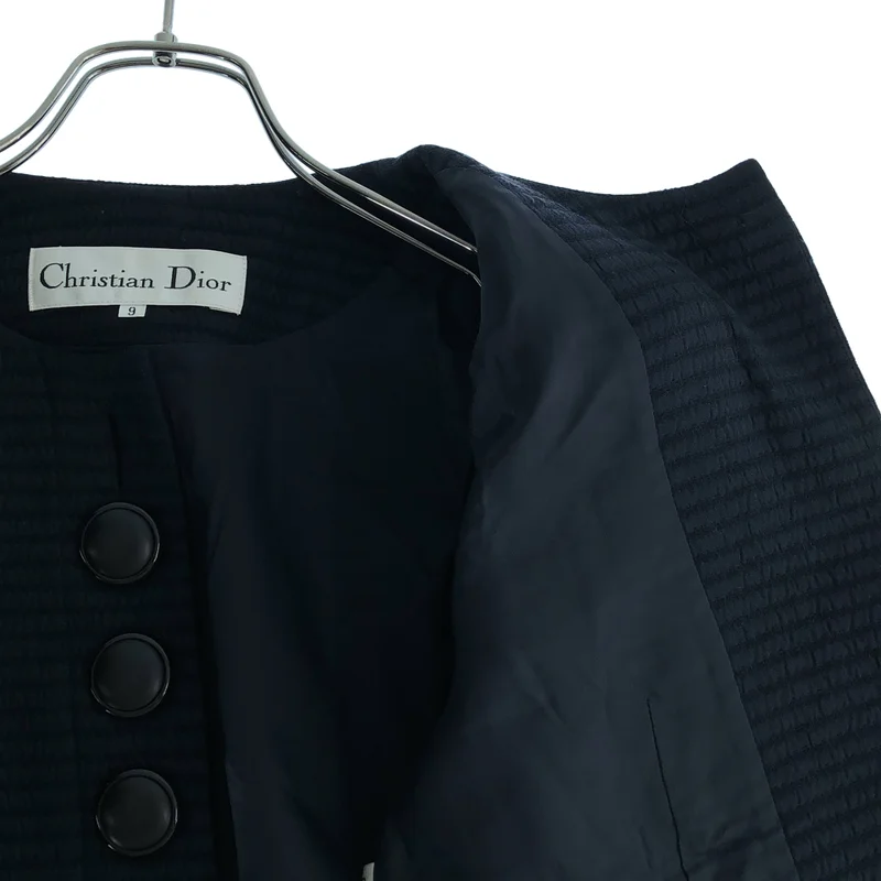 Christian Dior / クリスチャンディオール | シルク ウール ノーカラージャケット | 9 | レディース