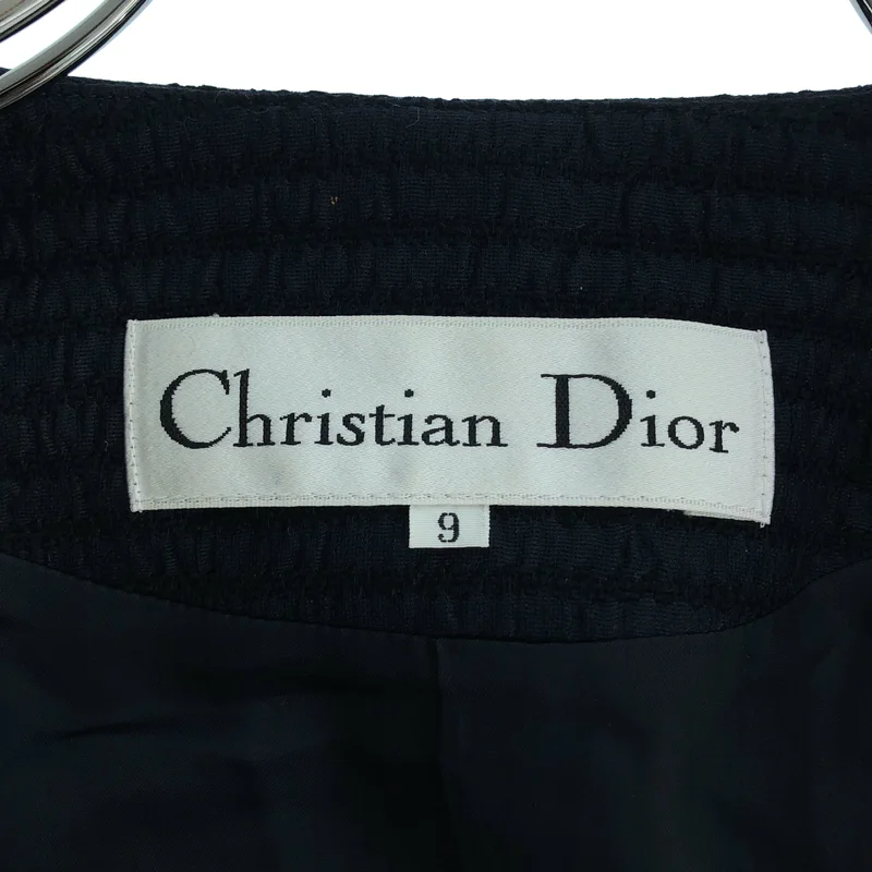 Christian Dior / クリスチャンディオール | シルク ウール ノーカラージャケット | 9 | レディース