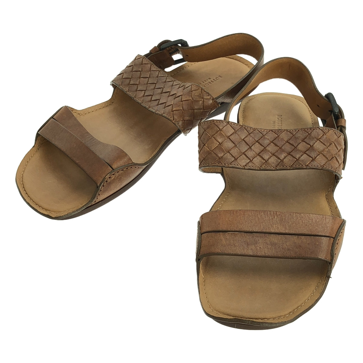 【美品】  BOTTEGA VENETA / ボッテガヴェネタ | レザー イントレチャート ストラップ サンダル | 42 | ブラウン | メンズ 美品】 BOTTEGA VENETA / ボッテガヴェネタ | レザー イントレチャート