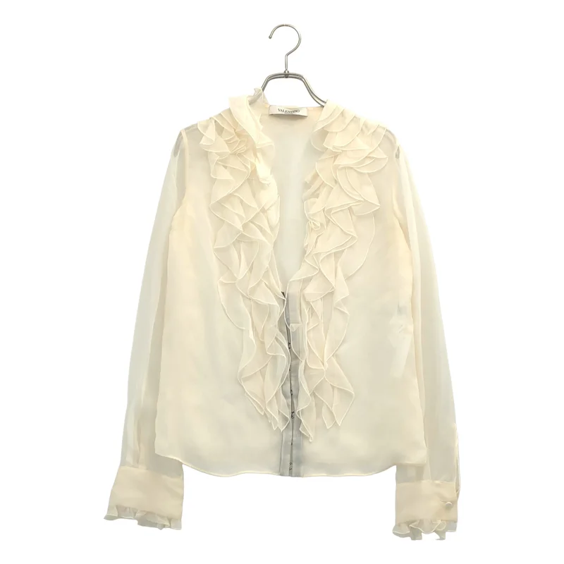 VALENTINO / ヴァレンティノ | シルク Vネック フリルブラウス | 4 | レディース