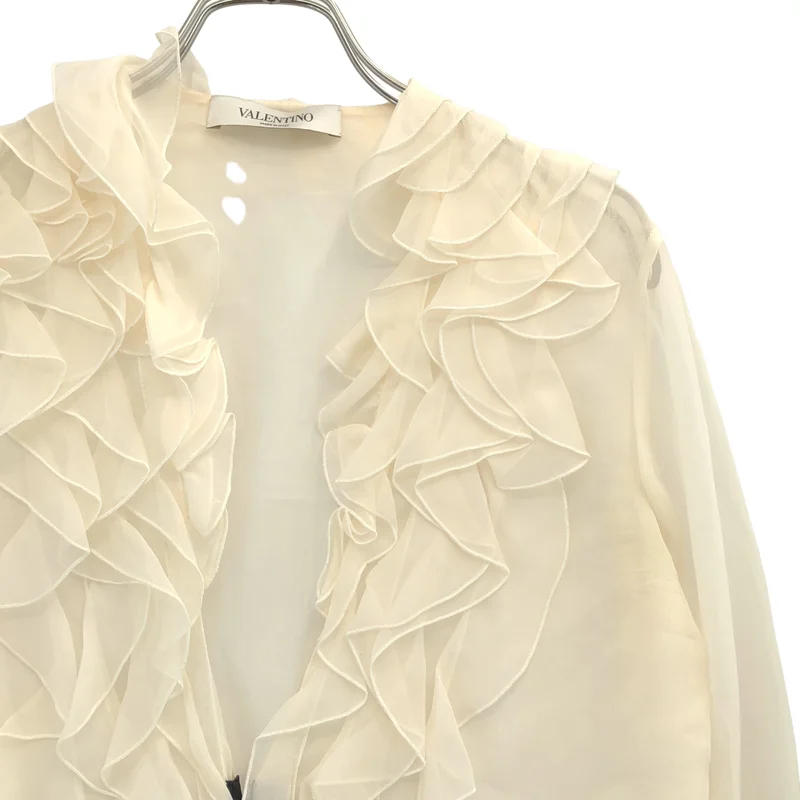 VALENTINO / ヴァレンティノ | シルク Vネック フリルブラウス | 4 | レディース