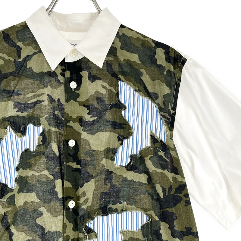 COMME des GARCONS SHIRT / コムデギャルソンシャツ | 2016SS | カモフラージュ ストライプ パッチワーク 半袖シャツ | S | メンズ