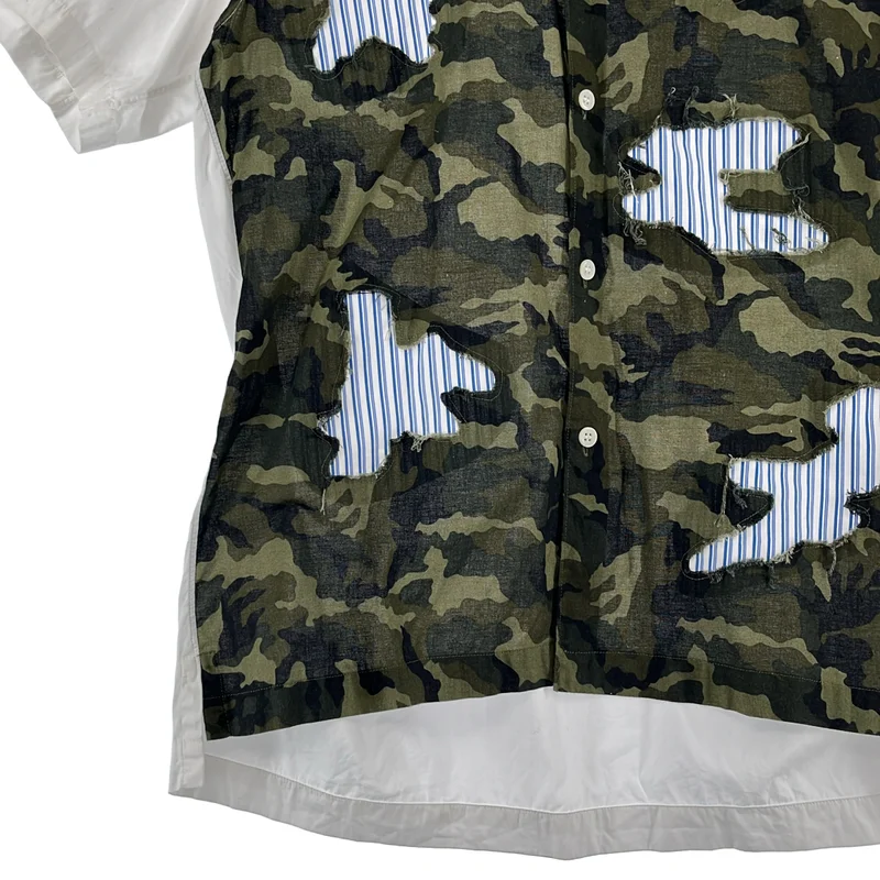 COMME des GARCONS SHIRT / コムデギャルソンシャツ | 2016SS | カモフラージュ ストライプ パッチワーク 半袖シャツ | S | メンズ