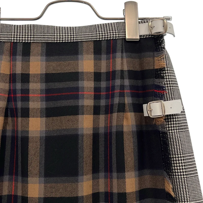 O'NEIL OF DUBLIN / オニールオブダブリン | ウール 千鳥格子 切替 プリーツ ラップスカート | 40 | レディース