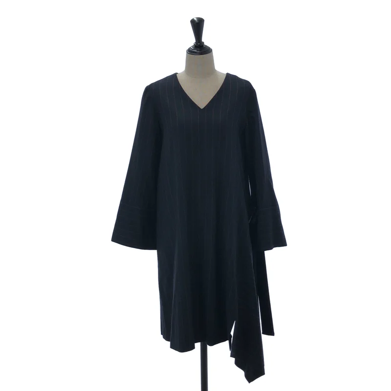 ADORE / アドーア | ウール ストライプ Vネック アシンメトリーワンピース | 36 | レディース