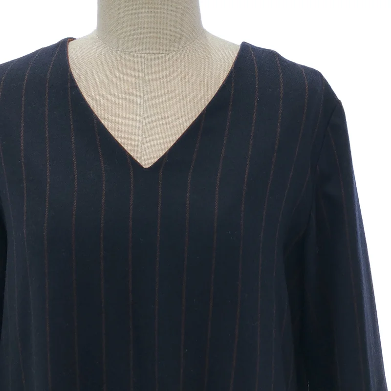 ADORE / アドーア | ウール ストライプ Vネック アシンメトリーワンピース | 36 | レディース
