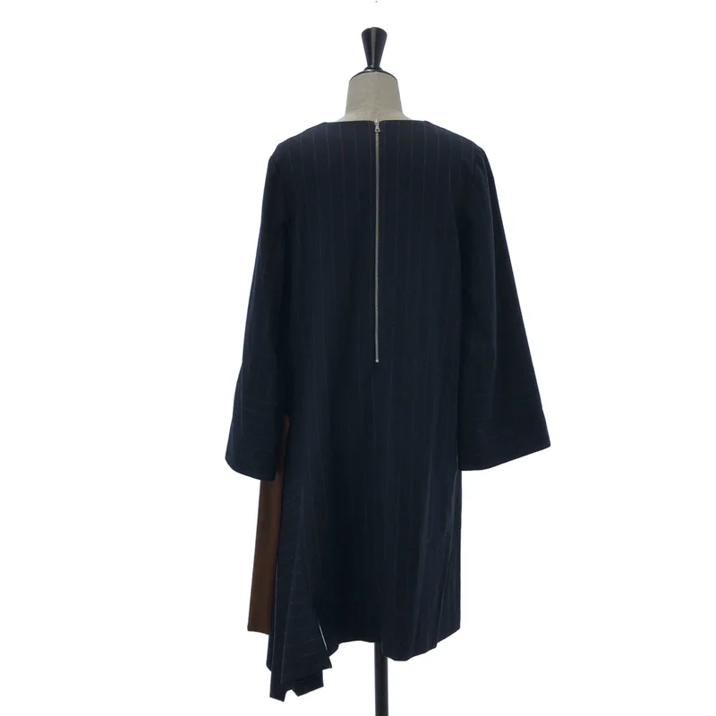 ADORE / アドーア | ウール ストライプ Vネック アシンメトリーワンピース | 36 | レディース