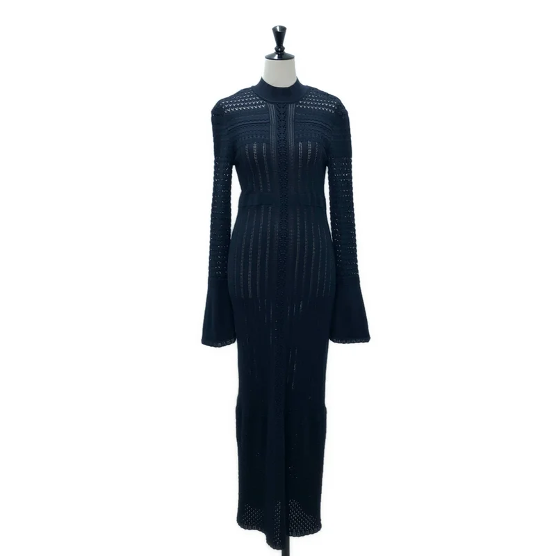 Mame Kurogouchi / マメクロゴウチ | 2023AW | Lace Stripe Knitted Dress ニットワンピース | 2 | レディース