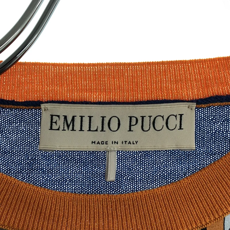 EMILIO PUCCI / エミリオプッチ | シルク ジオメトリック柄 切替 クルーネックニット | XS | レディース