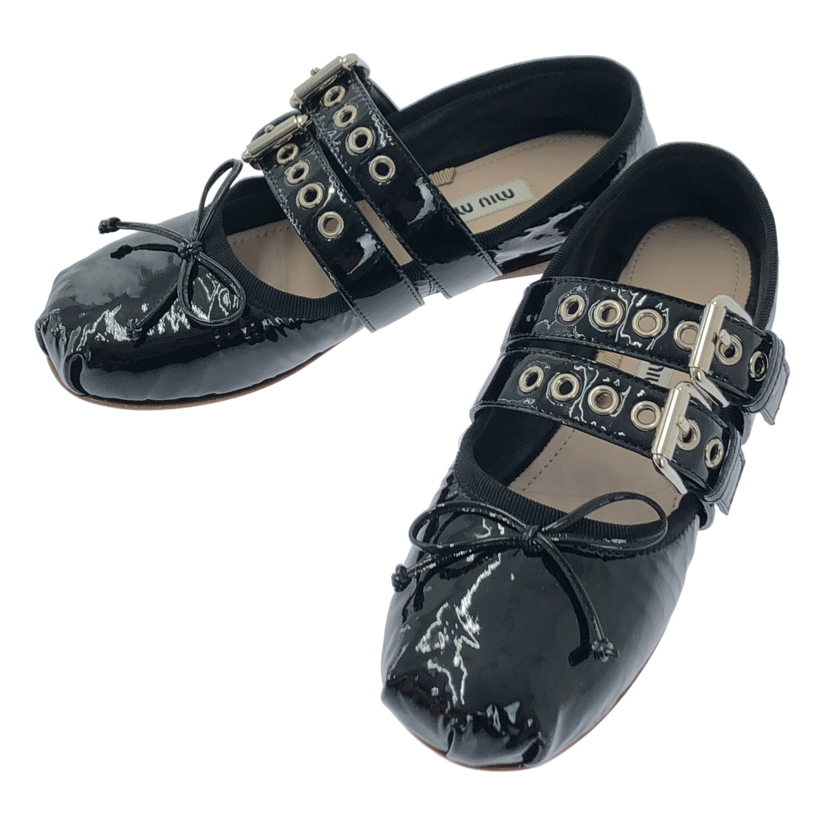 美品】 miu miu / ミュウミュウ | パテントレザー リボン ダブル