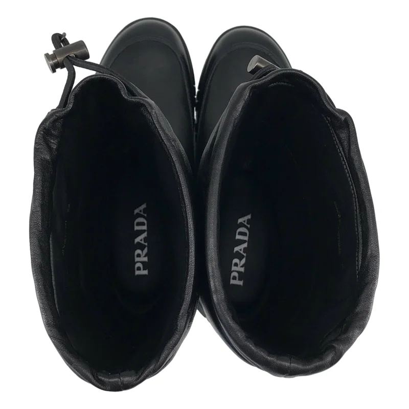 PRADA / プラダ | 三角ロゴプレート レザー  プラットフォーム ブーツ | 35 | レディース