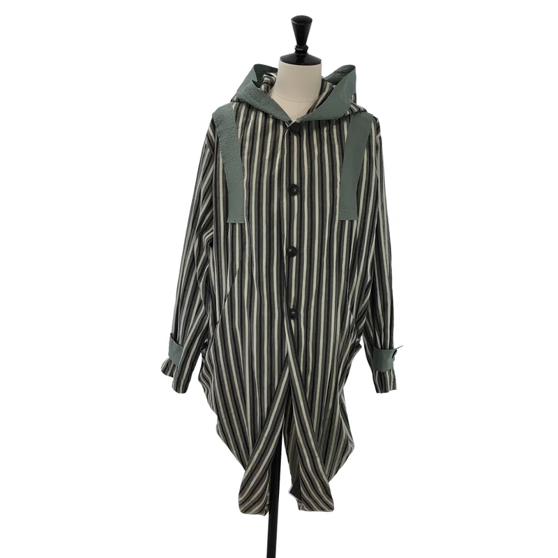 Kiko Kostadinov / キココスタディノフ | 2021SS | SFORZA DRAPED COAT / コットン ストライプ フーデッドドレープコート | 46 | メンズ