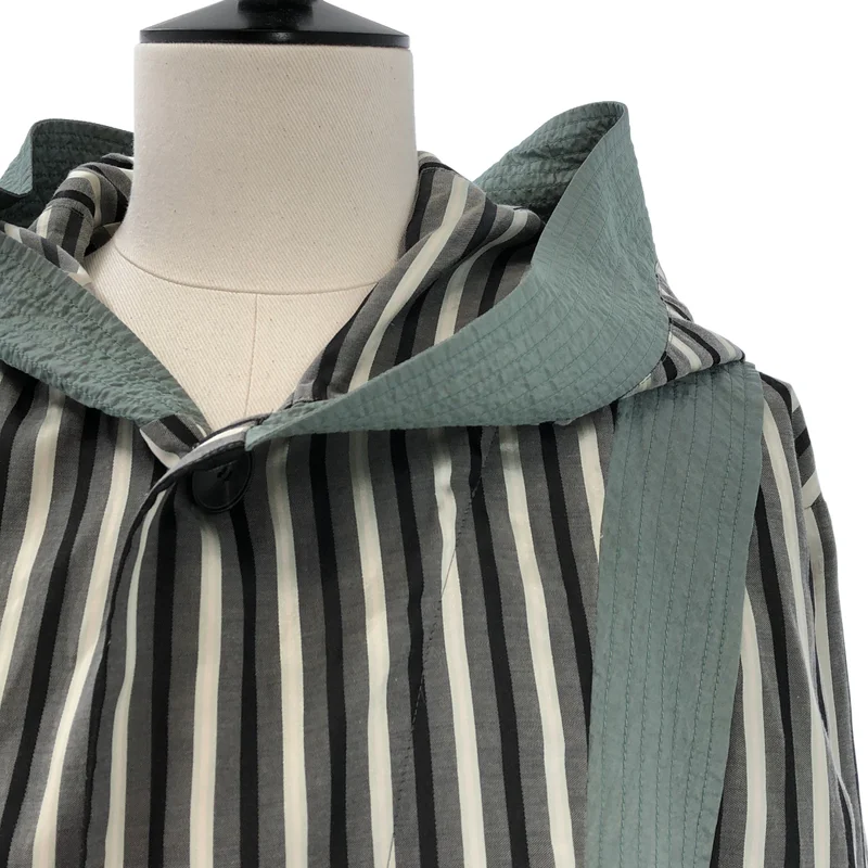 Kiko Kostadinov / キココスタディノフ | 2021SS | SFORZA DRAPED COAT / コットン ストライプ フーデッドドレープコート | 46 | メンズ