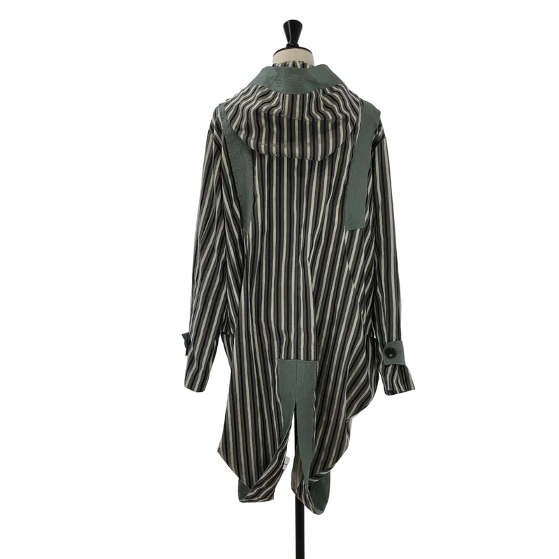 Kiko Kostadinov / キココスタディノフ | 2021SS | SFORZA DRAPED COAT / コットン ストライプ フーデッドドレープコート | 46 | メンズ