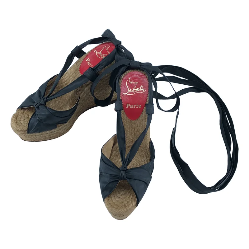 Christian Louboutin / クリスチャンルブタン | オープントゥ ウェッジソール ボウタイサンダル | 36 | レディース