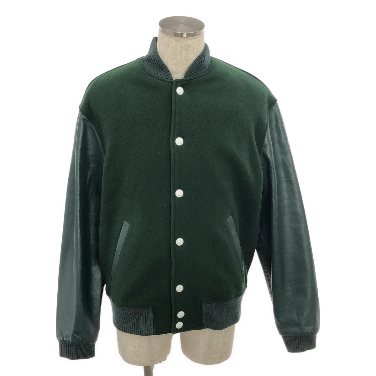 【美品】  MARNI / マルニ | 2023AW | GIUBBOTTO BLOUSON / レザー スリーブ メルトン ブルゾン ジャケット / 総裏地 | 48 | green | メンズ 美品】 MARNI / マルニ | 2023AW | GIUBBOTTO BLOUSON / レザー