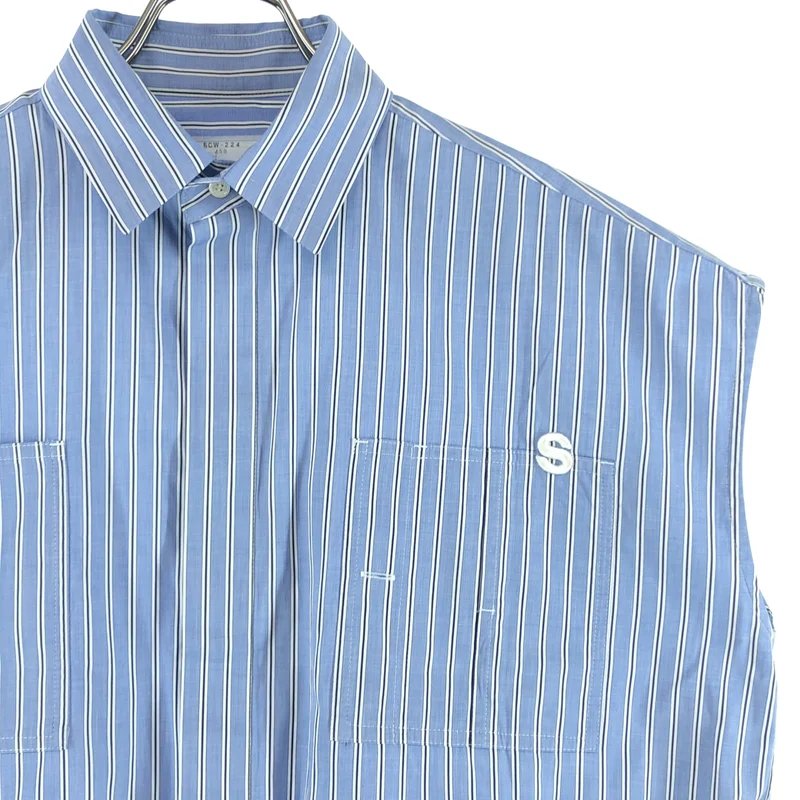 sacai / サカイ | TOMAS MAISON s Cotton Poplin Shirt / コットンポプリン ロゴ刺しゅう ノースリーブシャツ | 1 | レディース