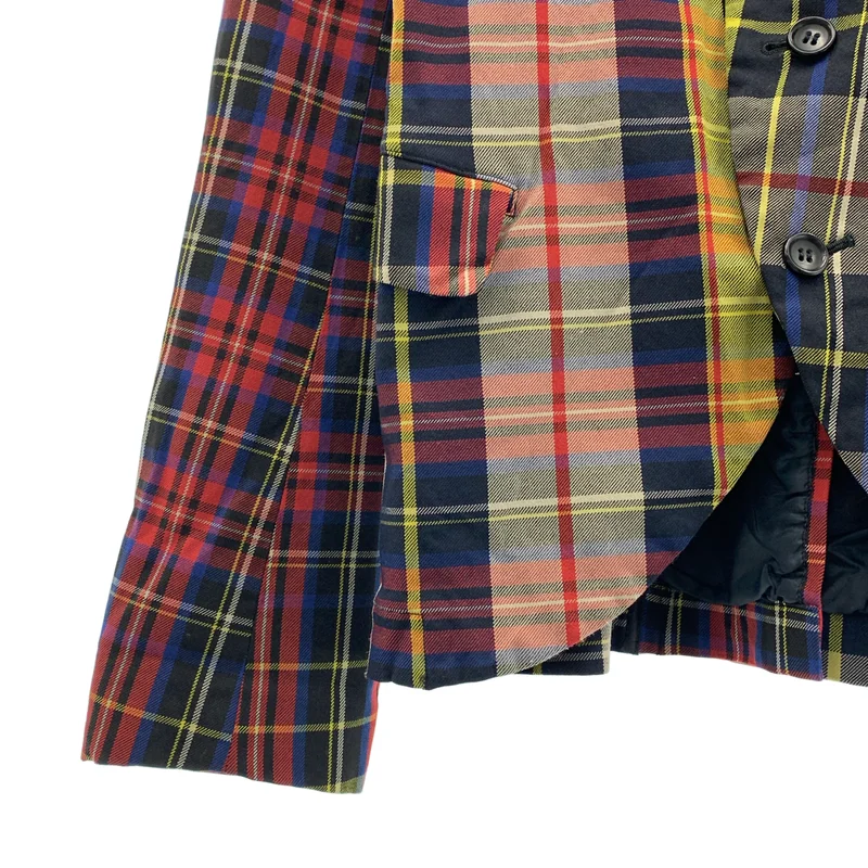 COMME des GARCONS COMME des GARCONS / コムコム | 2007AW | ポリエステル タータンチェック 製品加工 シングルブレスト ジャケット | S | レディース