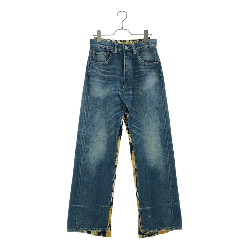 JUNYA WATANABE COMME des GARCONS denim / ジュンヤワタナベコムデギャルソンデニム | 2021AW | × VERSACE プリーツ切替 ダメージ加デニムパンツ | S | レディース