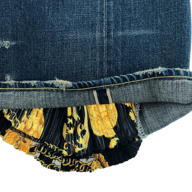 JUNYA WATANABE COMME des GARCONS denim / ジュンヤワタナベコムデギャルソンデニム | 2021AW | × VERSACE プリーツ切替 ダメージ加デニムパンツ | S | レディース
