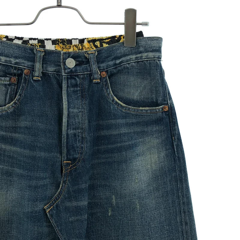 JUNYA WATANABE COMME des GARCONS denim / ジュンヤワタナベコムデギャルソンデニム | 2021AW | × VERSACE プリーツ切替 ダメージ加デニムパンツ | S | レディース
