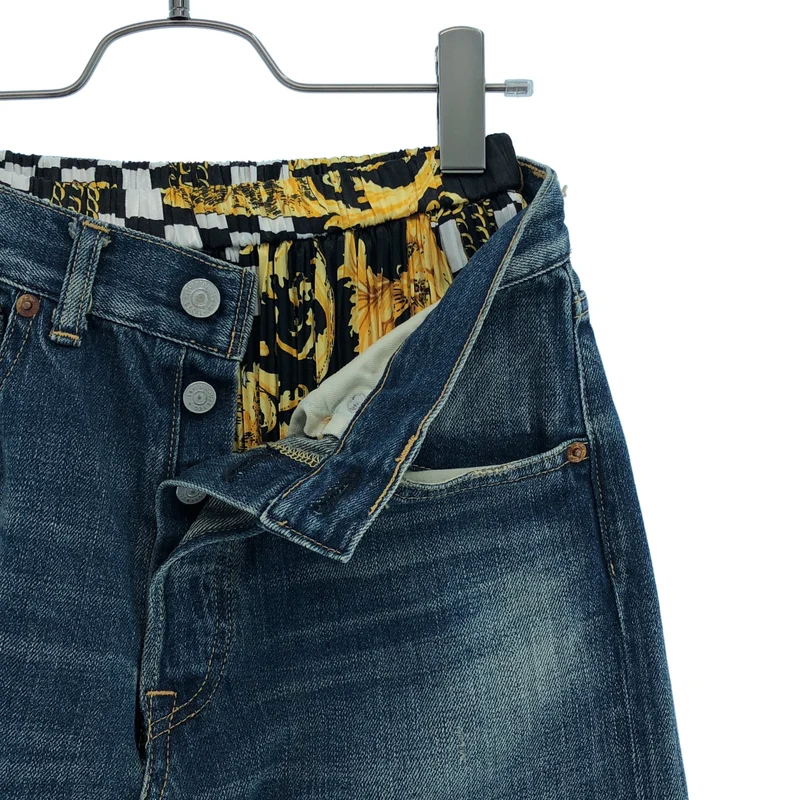 JUNYA WATANABE COMME des GARCONS denim / ジュンヤワタナベコムデギャルソンデニム | 2021AW | × VERSACE プリーツ切替 ダメージ加デニムパンツ | S | レディース